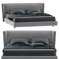 Modern Double Bed With Upholstered Headboard Gray Frame And Dark Bedding 3d model