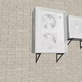 Two Air Conditioner Vents On Gray Brick Wall Mounted With Black Brackets And Grid Design