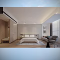 Hotel Guest Room Modern Wooden Interior With TV Bed Window Curtains Sofa Chair And Rug