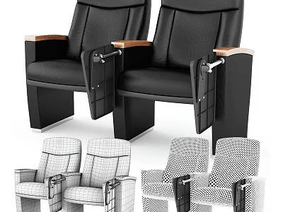 Modern Public Chair With Black Leather Upholstery Wooden Armrests And Sturdy Base 3d model