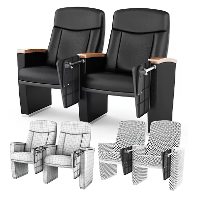 Modern Public Chair With Black Leather Upholstery Wooden Armrests And Sturdy Base 3d model