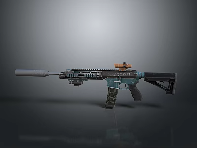Modern Tactical Rifle With Silencer Scope Blue Black Finish And Textured Grip 3d model