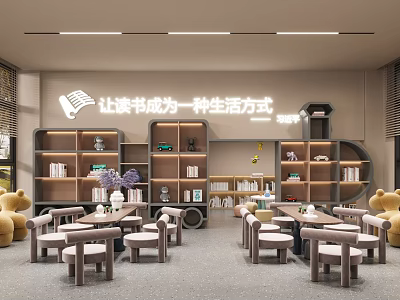 Cozy Book Reading Area Interior Design With Shelves Chairs And Decor 3d model