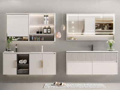 Modern Bathroom Vanity With White Cabinetry Mirror Cabinet LED Lighting Marble Countertop And Decorative Vases 3d model
