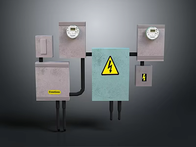 Electrical Control Panels With Meter Boxes Warning Signs And Safety Labels 3d model