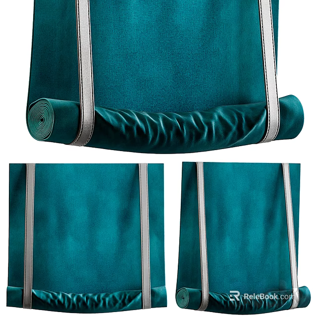 Elegant Teal Velvet Curtains With Silver Straps For Modern Home Decor 3d model 