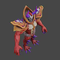 Fierce Fantasy Game And Movie Character With Red Body Purple Horns And Yellow Armor