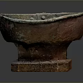 Antique Rusted Bronze Oval Vessel With Three Legs And Wooden Base