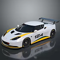 Sleek White Race Car With Yellow Green Stripes And Number 124 Rear Spoiler