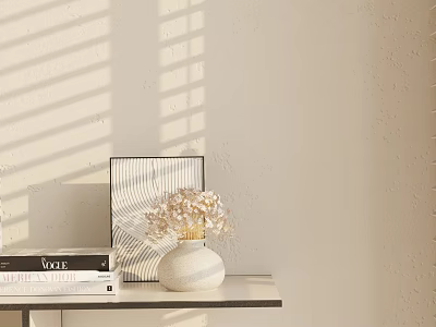 Modern Luxury Decorative Ornament Set With White Vase Dried Flowers Books Artwork And Light Shadow 3d model