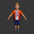 3D Cartoon Style Game Movie Character With Blonde Hair Glasses Orange Jacket And Casual Outfit