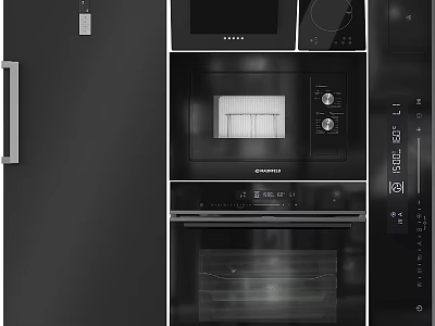 Kitchen Appliances Modern Design With Built In Refrigerator Microwave And Oven 3d model