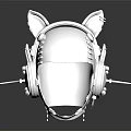 Silver Mechanical Cat Ear Helmet with Metallic Texture and Spiked Details
