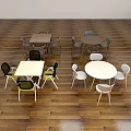 Modern Table And Chair Sets In Bright Room With Wooden Floor And Various Color Chairs