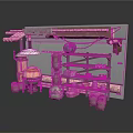 Industrial Workshop Equipment Setup With Metal Shelves Containers Pipes And Tools