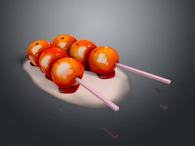 Traditional Candied Hawthorns On Bamboo Sticks With Glossy Red Sugar Coating 3d model