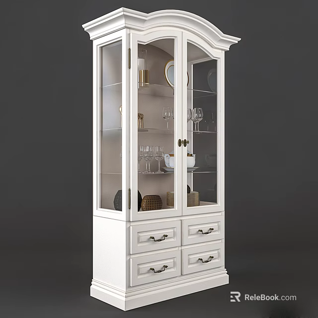 Elegant White Wine Cabinet With Glass Door Wine Glasses Decorative Items And Drawers 3d model 