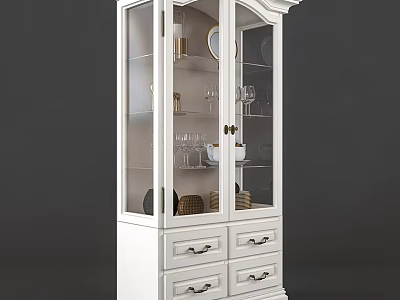 Elegant White Wine Cabinet With Glass Door Wine Glasses Decorative Items And Drawers 3d model
