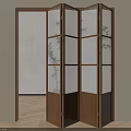 Wooden Frame Folding Door With Patterned Glass Panels For Interior Room Divider
