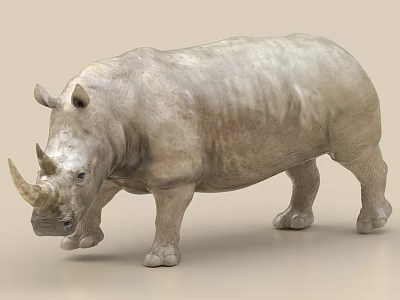 Realistic Gray Rhinoceros 3D Model Walking Pose on Beige Background 3d model