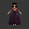 Game Movie Character With Double Buns In Red Purple Traditional Outfit And Long Skirt