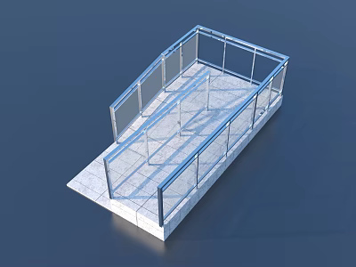 Modern Glass Railing Platform With Metal Frame And White Base Structure 3d model