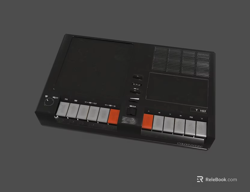 Black Compact Computer Console with Gray and Orange Keys Display Screen and Ventilation Grilles 3d model