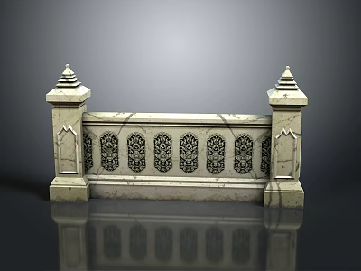 Wood And Stone Decorative Railing With Intricate Carvings And Classic Architectural Design 3d model