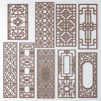 Chinese-style openwork window with ancient patterns 3d model