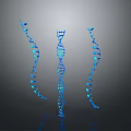 Three Blue Glowing DNA Double Helix Decorative Household Item 3D Models on Dark Background