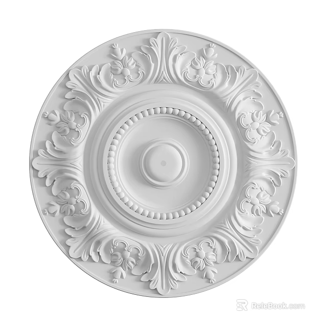 Ornate White Ceiling Medallion With Floral Patterns 3d model 