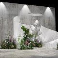 Elegant Modern Banquet Hall Interior With Spiral Structure Floral Displays Spotlights And Circular Decor