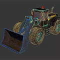 Yellow Heavy Construction Loader With Large Bucket Big Tires And Red Warning Light