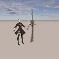 Female Game Character With Silver Hair Holding Large Sword In Black Outfit