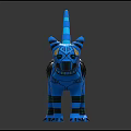 Blue Mechanical Cat Character With Yellow Accents And Detailed Robotic Design