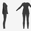 Black Long Sleeve V Neck Coat Featuring Buttons and Fitted Trousers