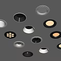 Modern Downlights and Spotlights with Various Round Designs in Black White Gold on Grey Background