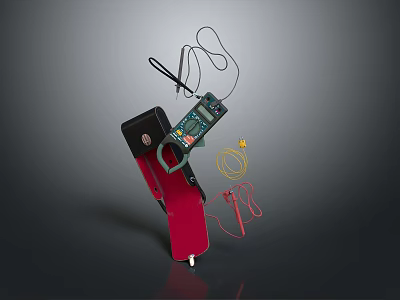 Red Computer Repair Tool Kit With Black Box Multimeter Wires And Yellow Accessory 3d model