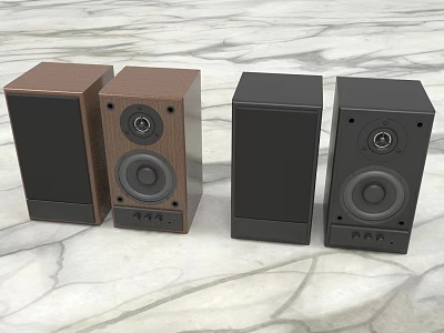 Modern Brown And Black Desktop Speakers With Compact Design On Marble Surface 3d model