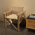 Minimalist Leisure Chair with Wooden Frame Linen Seat and Side Cabinet with Books