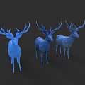 Three Blue Deer Sculptures With Geometric Low Poly Design And Artistic Details