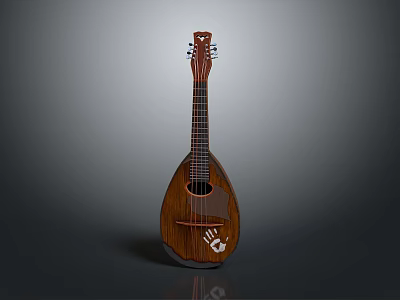 Handcrafted Traditional Wooden Pipa Musical Instrument With Classic Body Design And Strings 3d model