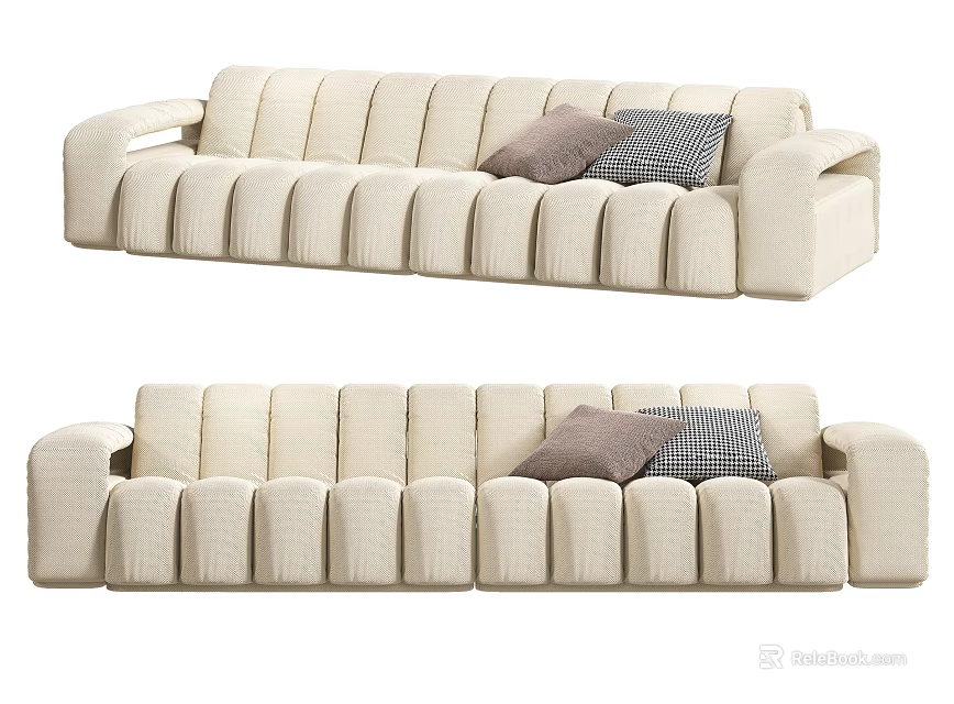 Modern Beige Multi Seater Sofa With Brown And Checkered Decorative Pillows 3d model