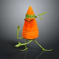 Game Movie Character Carrot Shaped With Green Headband Limbs And Angry Expression In Walking Pose