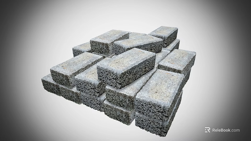 Gray Rough Textured Concrete Blocks Stacked In Pile For Building Construction 3d model 
