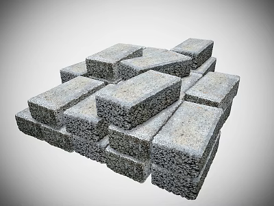 Gray Rough Textured Concrete Blocks Stacked In Pile For Building Construction 3d model