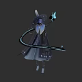 Woman In Dark Robe And Pointed Hat Holding Butterfly And Magic Staff