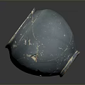Hand Carved Blue Ceramic Sculpture With Cracked Weathered Surface On Dark Background And Light Interior