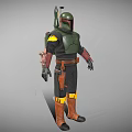 Futuristic Armored Character With Green Armor Yellow Accents Utility Belt And Brown Boots