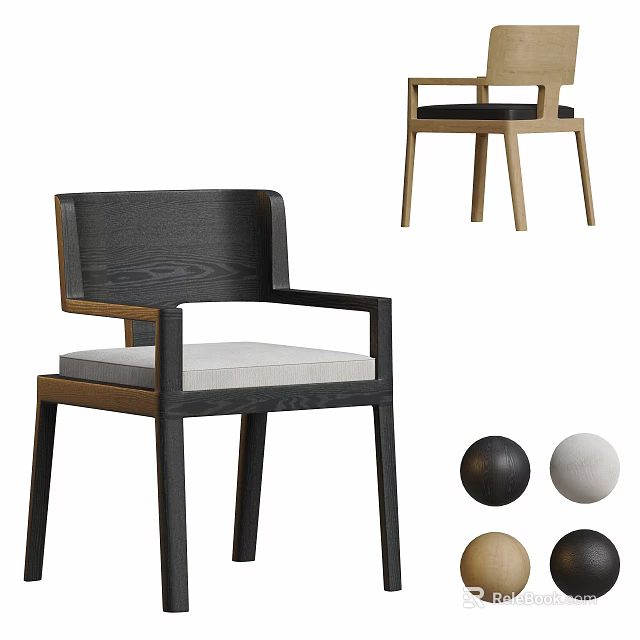 Modern Wooden Dining Armchair with Upholstered Seat and Contemporary Design 3d model 